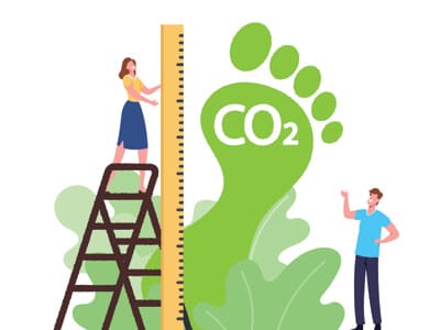 A woman icon measuring the carbon footprint for a green web host network user with their team