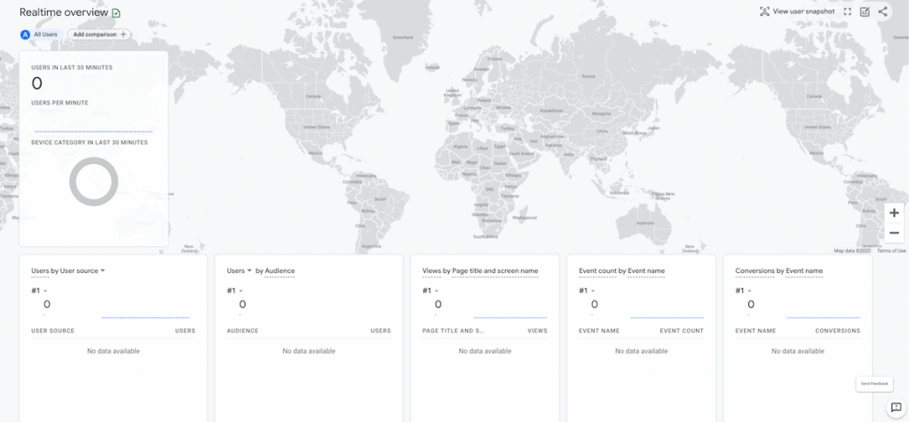 Google Analytics 4 Real Time Report screenshot 2020