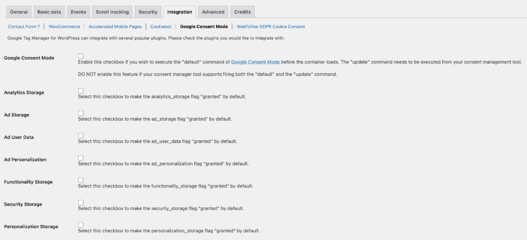 GTM4WP offers tag firing for google cookie consent mode v2 and a webtoffee plugin integration